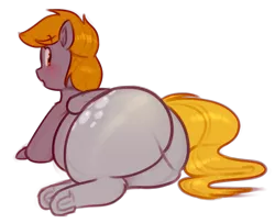 Size: 1280x1038 | Tagged: suggestive, artist:secretgoombaman12345, derpibooru import, derpy hooves, pegasus, pony, aderpose, blushing, bubble butt, chubby, derpy huge, fat, female, looking at you, looking back, mare, plot, solo, solo female, the ass was fat