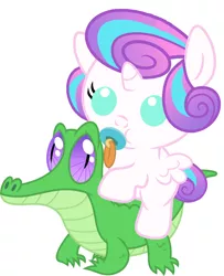 Size: 786x967 | Tagged: safe, artist:red4567, derpibooru import, gummy, princess flurry heart, pony, spoiler:s06, alternate design, baby, baby pony, cute, flurrybetes, pacifier, ponies riding gators, recolor, riding, weapons-grade cute