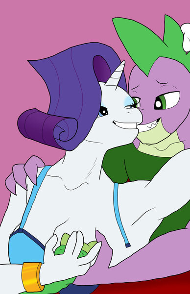 Size: 719x1112 | Tagged: suggestive, artist:bico-kun, derpibooru import, rarity, spike, oc, oc:celerity, anthro, armpits, breast massage, breastfeeding, female, male, older, older spike, shipping, sparity, straight, suckling