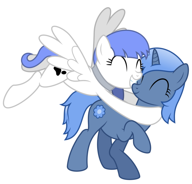 Size: 3650x3500 | Tagged: safe, artist:masem, derpibooru import, oc, oc:double colon, oc:snow pup, unofficial characters only, pony, collar, hug, image, pet tag, png, simple background, transparent background, vector