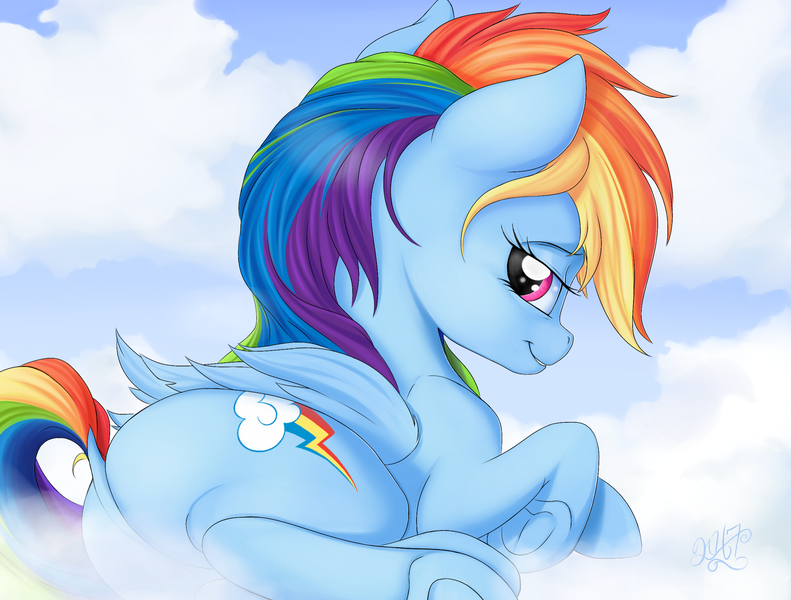 Size: 2457x1863 | Tagged: artist:nobody47, bedroom eyes, cloud, derpibooru import, dock, edit, female, messy mane, plot, prone, rainbow dash, sexy, sfw edit, solo, solo female, stupid sexy rainbow dash, suggestive, underhoof