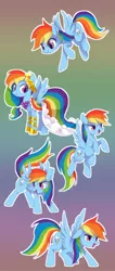 Size: 345x810 | Tagged: artist:kolshica, clothes, dashstorm, derpibooru import, dress, gala dress, multeity, open mouth, pose, rainbow dash, safe, self ponidox, simple background, solo, spread wings