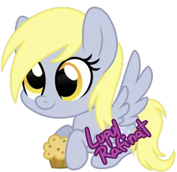 Size: 990x957 | Tagged: safe, artist:lupulrafinat, derpibooru import, derpy hooves, pegasus, pony, chibi, cute, female, food, mare, muffin, simple background, solo, transparent background, watermark