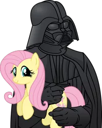 Size: 1000x1256 | Tagged: safe, artist:pony-paint, derpibooru import, fluttershy, human, pony, crossover, cute, darth vader, holding a pony, human on pony action, interspecies, show accurate, shyabetes, simple background, star wars, transparent background