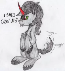 Size: 1808x1978 | Tagged: behaving like a dog, crystal, cute, derpibooru import, king sombra, safe, solo, sombra dog, sombradorable, that pony sure does love crystals, traditional art