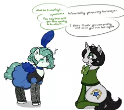 Size: 1000x883 | Tagged: suggestive, artist:hipsanon, derpibooru import, oc, oc:emerald jewel, oc:joyride, unofficial characters only, earth pony, pony, unicorn, colt quest, adult, bowtie, child, clothes, color, colt, crossdressing, cutie mark, dialogue, drunk bubbles, eyes closed, eyeshadow, feather, female, femboy, fishnets, foal, grin, hangover, horn, makeup, male, mare, messy mane, older, pimp, ruffled hair, saloon dress, sneer, trap, wrinkles