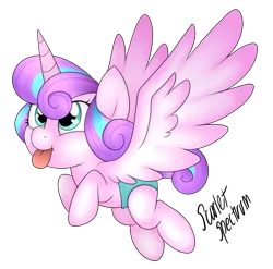 Size: 2537x2510 | Tagged: safe, artist:scarlet-spectrum, derpibooru import, princess flurry heart, spoiler:s06, :p, :t, cute, diaper, flying, simple background, smiling, solo, spread wings, tongue out, transparent background