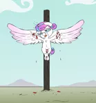 Size: 2908x3135 | Tagged: explicit, grimdark, grotesque, artist:coinpo, derpibooru import, princess flurry heart, alicorn, pony, spoiler:s06, abuse, babycon, black eye, blood, broken horn, cross, crucifixion, crying, drama, drool, dying, execution, feather, female, floppy ears, flurry heart drama, flurrybuse, foalcon, horn dildo, image, injured, insertion, nails, open mouth, png, solo, solo female, spread wings, tongue out, underage, vaginal insertion