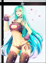 Size: 1569x2133 | Tagged: suggestive, artist:koveliana, derpibooru import, queen chrysalis, human, belly button, black underwear, bra, breasts, busty queen chrysalis, cat keyhole bra set, cat lingerie, chromatic aberration, cleavage, clothes, color porn, crop top bra, female, frilly underwear, humanized, lingerie, nail polish, panties, side knot underwear, solo, solo female, underwear