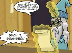 Size: 1024x759 | Tagged: albus dumbledore, artist:sensko, crossover, derpibooru import, harry potter, hermione granger, offscreen character, ponified, safe, twilight sparkle