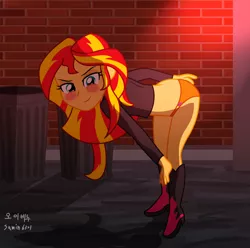 Size: 4352x4315 | Tagged: suggestive, artist:sumin6301, derpibooru import, sunset shimmer, equestria girls, absurd resolution, clothes, female, orange underwear, panties, red light district, solo, solo female, stripper, underwear