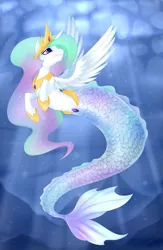 Size: 2342x3600 | Tagged: artist:scarlet-spectrum, crepuscular rays, derpibooru import, mermaidized, merpony, princess celestia, princess sealestia, safe, seaponified, seapony celestia, solo, species swap, spread wings, underwater