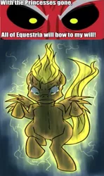 Size: 433x733 | Tagged: safe, artist:countaile, derpibooru import, lord tirek, scootaloo, dragon ball z, exploitable meme, meme, super saiyan, tirek vs everyone meme