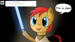 Size: 1920x1080 | Tagged: safe, artist:mlpfimguy, derpibooru import, oc, oc:mouse pone, unofficial characters only, ask, clothes, cosplay, costume, lightsaber, question, simple background, solo, star wars, tumblr, weapon