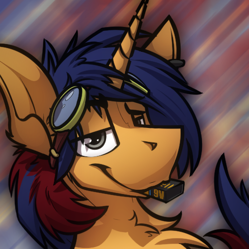 Size: 500x500 | Tagged: safe, artist:ralek, derpibooru import, oc, oc:electric spark, unofficial characters only, pony, unicorn, avatar, battery, goggles, male, portrait, smug, solo