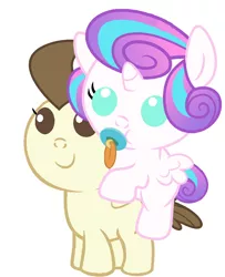 Size: 786x967 | Tagged: safe, artist:red4567, derpibooru import, pound cake, princess flurry heart, pony, spoiler:s06, alternate design, baby, baby pony, cute, female, flurrybetes, male, pacifier, ponies riding ponies, poundabetes, poundflurry, recolor, riding, shipping, straight, weapons-grade cute