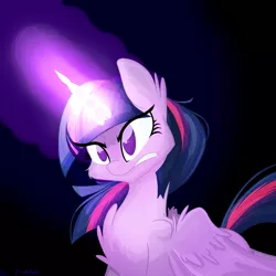 Size: 3000x3000 | Tagged: safe, artist:asimplerarity, derpibooru import, twilight sparkle, twilight sparkle (alicorn), alicorn, pony, black background, chest fluff, ear fluff, female, glowing horn, horn, magic, mare, simple background, solo