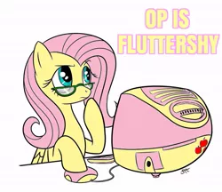 Size: 643x556 | Tagged: apple, artist:sorcerushorserus, caption, computer, derpibooru import, edit, fluttershy, flutter thought, food, glasses, imac, looking up, meme, op, op is fluttershy, raised hoof, reaction image, safe, solo, text