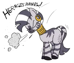 Size: 2280x1952 | Tagged: artist:anyponedrawn, derpibooru import, fetish, mucus, safe, simple background, sneeze cloud, sneezing, sneezing fetish, solo, spray, transparent background, zebra, zecora