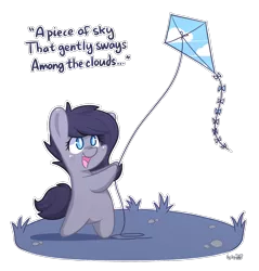 Size: 1760x1840 | Tagged: safe, artist:dsp2003, derpibooru import, oc, oc:toffee mash, unofficial characters only, earth pony, pony, bipedal, blank flank, blushing, chibi, cute, female, haiku, kite, ocbetes, open mouth, simple background, solo, style emulation, transparent background