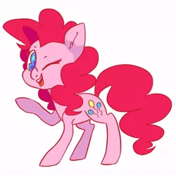 Size: 640x640 | Tagged: artist:adroitart, derpibooru import, pinkie pie, raised hoof, safe, simple background, smiling, solo, white background, wink