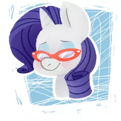 Size: 1280x1280 | Tagged: safe, artist:adroitart, derpibooru import, rarity, pony, unicorn, blushing, eyes closed, female, glasses, mare, simple background, solo, white background