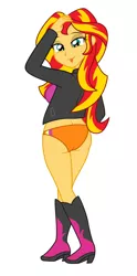 Size: 1743x3526 | Tagged: suggestive, artist:sumin6301, derpibooru import, sunset shimmer, equestria girls, ass, beautiful, breasts, bunset shimmer, butt, buttcrack, clothes, cute, female, legs, no pants, orange underwear, panties, sexy, shimmerbetes, simple background, solo, solo female, speedo, tongue out, underwear, white background