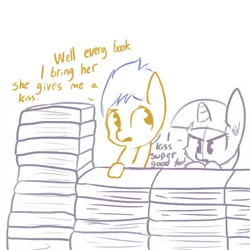 Size: 792x792 | Tagged: safe, artist:tjpones, derpibooru import, flash sentry, twilight sparkle, twilight sparkle (alicorn), alicorn, pony, book, book fort, book thief arc, female, flashlight, male, mare, pouting, shipping, straight