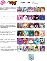 Size: 1150x1499 | Tagged: applejack, bear (yo-kai watch), big macintosh, birthday game, derpibooru import, derpy hooves, discord, dismarelda, dr. maddiman, eddie, exploitable meme, fluttershy, jibanyan, katie forester, king sombra, komasan, kyubi, lord tirek, manjimutt, massiface, mckraken, meme, nate adams, pinkie pie, princess celestia, princess luna, queen chrysalis, rainbow dash, rarity, safe, spike, sproink, starlight glimmer, text, twilight sparkle, whisper, wobblewok, yo-kai watch, youkai