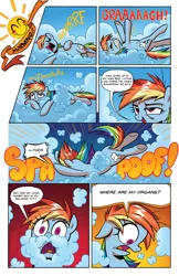 Size: 1400x2154 | Tagged: semi-grimdark, artist:brendahickey, derpibooru import, edit, idw, rainbow dash, pegasus, pony, spoiler:comic, cloud, comic, female, grimderp, mare, parody