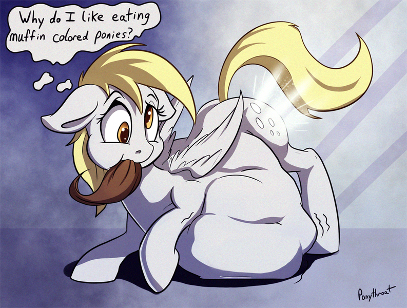 Size: 1200x908 | Tagged: questionable, artist:ponythroat, derpibooru import, derpy hooves, pegasus, pony, belly, derpypred, female, fetish, mare, unknown prey, vore