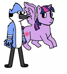 Size: 272x300 | Tagged: safe, artist:goldenoftheheart, derpibooru import, twilight sparkle, twilight sparkle (alicorn), alicorn, anthro, bird, blue jay, digitigrade anthro, pony, 1000 hours in ms paint, crossover, crossover shipping, female, mare, mordecai, mordetwi, regular show, shipping, simple background, white background