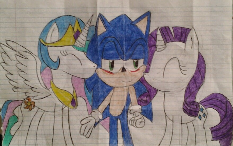 Size: 880x554 | Tagged: artist:derpyxdoctor, crossover, crossover shipping, derpibooru import, female, interspecies, male, princess celestia, rarisonic, rarity, request, safe, shipping, soniclestia, sonic the hedgehog, sonic the hedgehog (series), straight, traditional art