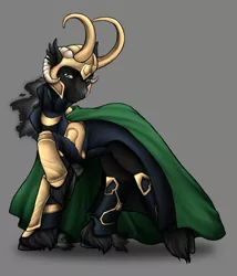 Size: 750x875 | Tagged: armor, artist:clemikou, cape, clothes, derpibooru import, helmet, loki, marvel, ponified, robe, safe, solo, the avengers