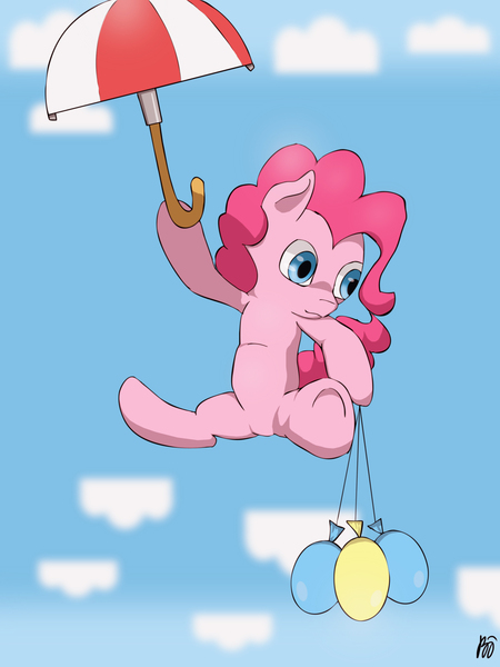 Size: 3000x4000 | Tagged: safe, artist:mopyr, derpibooru import, pinkie pie, balloon, solo, umbrella, wat