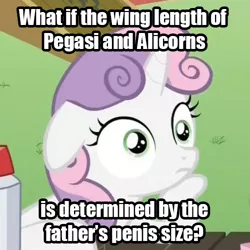 Size: 500x500 | Tagged: derpibooru import, exploitable meme, genetics, image macro, meme, obligatory pony, spoiler:s06, sudden clarity sweetie belle, suggestive, sweetie belle