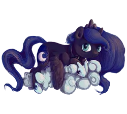 Size: 2000x1800 | Tagged: artist:solar-claw, cloud, derpibooru import, princess luna, prone, safe, simple background, solo, transparent background