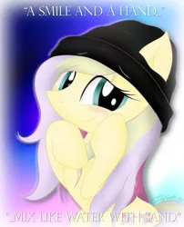 Size: 2551x3151 | Tagged: derpibooru import, fluttershy, hat, kindness, looking at you, proverb, safe, solo, text, wisdom