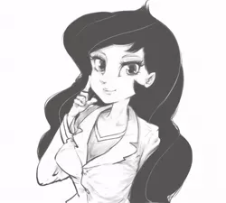 Size: 600x541 | Tagged: safe, artist:congee-painting, derpibooru import, princess celestia, human, equestria girls, clothes, humanized, looking at you, monochrome, principal celestia, simple background, smiling, solo, white background