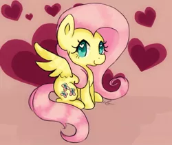 Size: 706x597 | Tagged: artist:chiuuchiuu, chibi, cute, derpibooru import, fluttershy, heart, heart eyes, looking at you, safe, shyabetes, sitting, smiling, solo, spread wings, valentine, valentine's day, wingding eyes