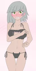 Size: 1280x2527 | Tagged: adorasexy, angry, artist:jonfawkes, belly button, black underwear, blushing, bra, breasts, busty limestone pie, cat keyhole bra set, cat lingerie, cleavage, clothes, covering, crop top bra, cute, derpibooru import, embarrassed, embarrassed underwear exposure, female, frilly underwear, gritted teeth, human, humanized, limestone pie, limetsun pie, lingerie, looking at you, midriff, panties, sexy, side knot underwear, solo, solo female, suggestive, tsundere, underwear, wide eyes