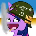 Size: 138x138 | Tagged: army, awesome face, badass, born to x, cigarette, derpibooru import, dragon quest, full metal jacket, helmet, military, parody, picture for breezies, reaction image, safe, smoking, solo, twilight sparkle