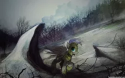 Size: 1200x750 | Tagged: safe, artist:foxinshadow, derpibooru import, oc, unofficial characters only, pegasus, pony, armor, dutch angle, foreboding, forest, patrol, royal guard, scenery, shadow, solo, winter