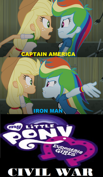 Size: 1024x1763 | Tagged: safe, derpibooru import, screencap, applejack, rainbow dash, equestria girls, captain america: civil war, image macro, meme, parody