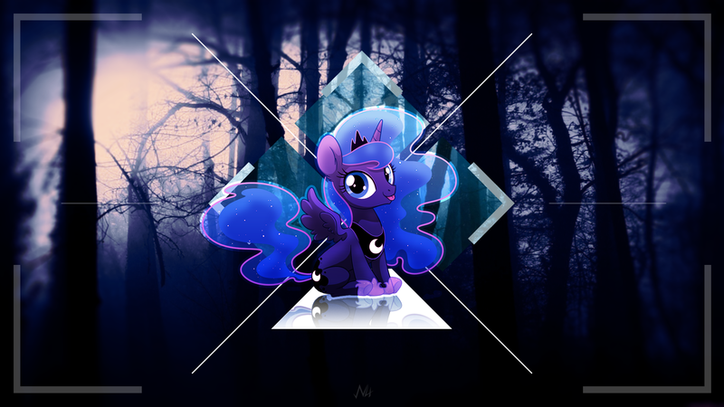 Size: 1920x1080 | Tagged: safe, artist:antylavx, artist:miikanism, derpibooru import, edit, princess luna, alicorn, pony, female, mare, mini, reflection, shadow, silly, silly pony, sitting, solo, tongue out, tree, vector, wallpaper, wallpaper edit