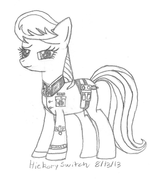 Size: 799x916 | Tagged: safe, artist:hickory17, derpibooru import, octavia melody, earth pony, pony, clothes, grayscale, monochrome, nazi, show accurate, solo, traditional art, uniform, waffen-ss