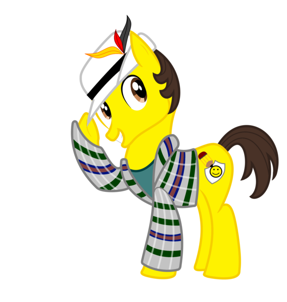 Size: 2432x2556 | Tagged: artist:adkead80, clothes, derpibooru import, feather, fedora, hat, oc, oc:adam, oc:adkead80, plaid shirt, safe, simple background, solo, transparent background, unofficial characters only, vector