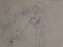 Size: 1024x768 | Tagged: safe, artist:brandonale, derpibooru import, applejack, equestria girls, appleknux, breasts, christmas, crack shipping, crossover, crossover shipping, knuckles the echidna, shipping, sonic the hedgehog (series), traditional art