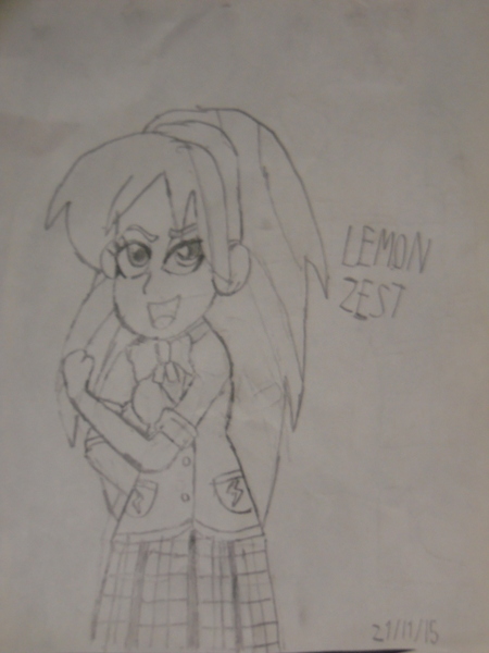 Size: 768x1024 | Tagged: safe, artist:brandonale, derpibooru import, lemon zest, equestria girls, friendship games, solo, traditional art