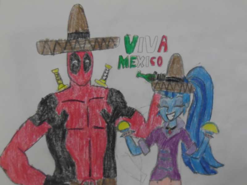 Size: 1024x768 | Tagged: safe, artist:brandonale, derpibooru import, sonata dusk, equestria girls, crossover, deadpool, independence day, mexican independence day, mexico, traditional art